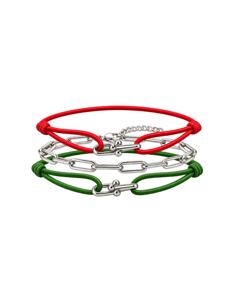 Red & Green True bond silver stack